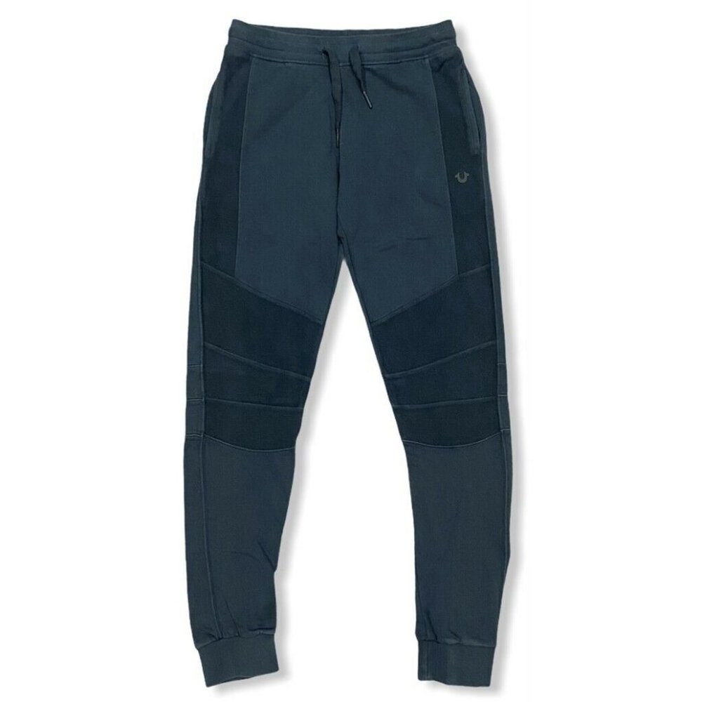 True Religion Men's Fleece Biker Moto Jogger Sweatpants in Black